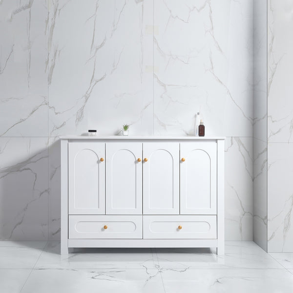 English Elm 48" Sage Bathroom Vanity with Ceramic Sink Mdf Cabinet Soft Close Doors Drawers White W3133S00002