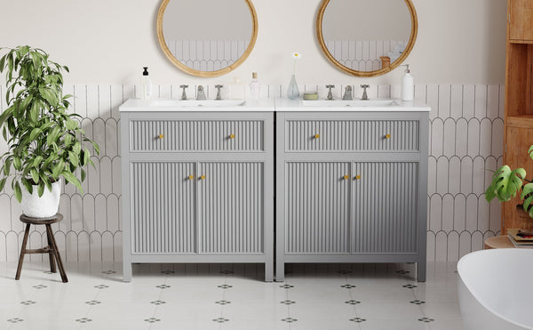 English Elm 60'' Modern Bathroom Vanity Set With Ceramic Sink, Soft Closing Doors, Space-Saving Grey Design N710SS00007E