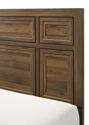 English Elm 1pc Queen Panel Bed Recessed Woodwork Warm Brown Finish Contemporary Bedroom Anchor B2741S00937