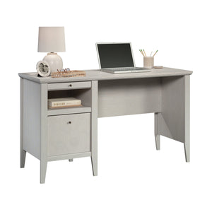 English Elm Desk, Light Grey Finish Large Desk with Full-Extension Drawer, Pull-Out Writing Surface & Cubby — Compact Durable Design for Home Office (59.13" L) B356P354415