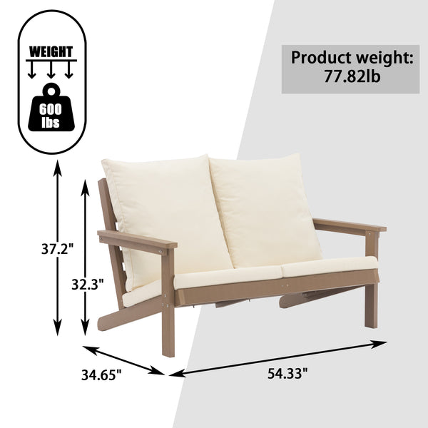 English Elm Outdoor Patio Loveseat Sofa Teak Finish HIPS Wood-Plastic Set with 4" Seat & 8" Back Cushions, UV-Rust Resistant T3609P352399