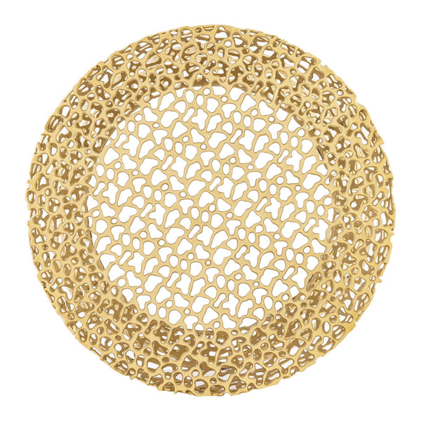 English Elm T3704-35 Round Aluminum Lattice Coffee Table with Sculptural Cutout Design for Modern Lofts Gold B009P417513