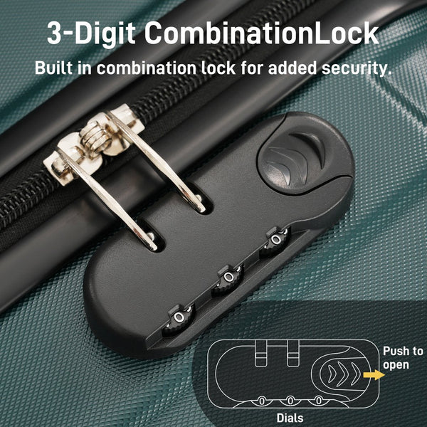 English Elm 6 Piece Hardshell Abs Travel Set with Spinner Wheels Combination Lock and Toiletry Bag Dark Green N732P391314M