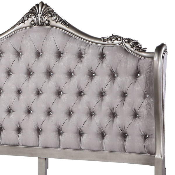 English Elm Ariadne Luxurious Velvet Eastern King Bed With Antique Platinum Finish And Elegant Tufted Design B2726S00101