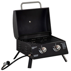 English Elm Outsunny Dual Burner Propane Tabletop Grill Foldable Portable Outdoor Bbq with Lid W2225P174289