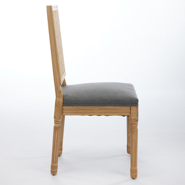 English Elm French Louis Dining Chair Set of 2 with Carved Solid Wood Frame, Rattan Back, Plush Foam Seating, 300lb Capacity Gray W1143P335057