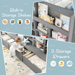English Elm Full Bunk Bed with Trundle Bookshelf Storage Pine Frame Car Design for Kids W1580S00398