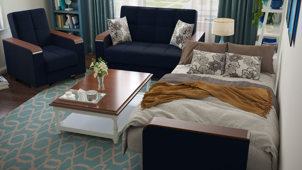 English Elm Primenest Zenaero X Stylish Convertible Loveseat With Storage, Dark Blue Chenille For Space-Saving Comfort B030P281773-GIGA