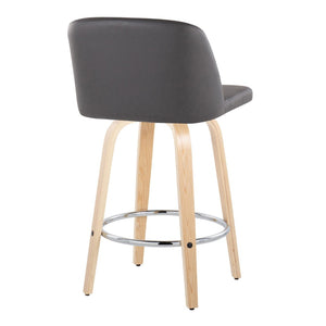 English Elm Toriano 26" Fixed Height Counter Stool Set Of 2 - Stylish Grey Faux Leather & Natural Wood Design B202S00434-GIGA