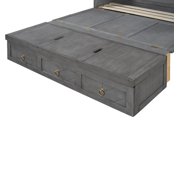 English Elm Queen Murphy Wall Bed with Pull Out Storage Drawer and Built in Usb Charging Gray LP000428AAE