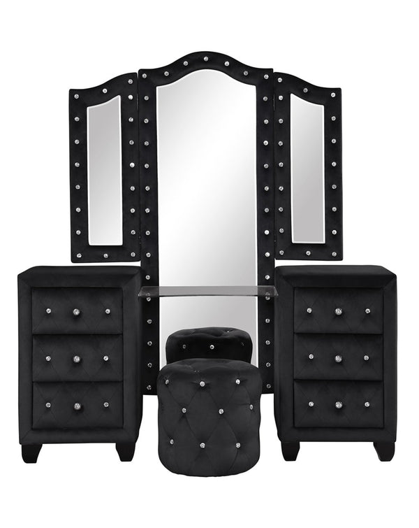 English Elm Encore 4Pc Modern Black Tufted King Bedroom Set: Stylish Upholstered Bed, Dresser & Nightstand B009S01687