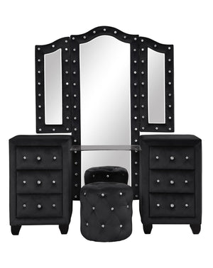 English Elm Encore Modern Style Tufted Upholstered Queen 4Pc Bedroom Set With Stylish Dresser & Nightstand B009S01705