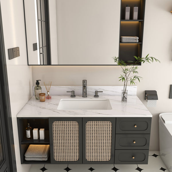 English Elm 43 Inch Marble Vanity Top - Elegant Bianco Carrara Venato With Undermount Sink & 3 Faucet Holes W2700P194077
