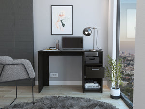 English Elm Omma Compact Computer Desk with Large Drawer & Two Shelves, Engineered Wood Black, 43.3"W Worksurface B070P188825