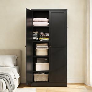 English Elm 61" Matte Black Steel Freestanding Pantry Cabinet with 4 Adjustable Shelves Modern Farmhouse T2398P465983