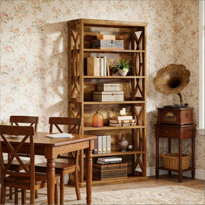 English Elm Display Cabinet Wall Mounted 5 Tier Glass Door Shelving for Collectibles Matte Black T3971P447535