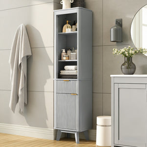 English Elm 68" Tall Fluted Freestanding Storage Cabinet with Drawer and Adjustable Shelf for Bathroom Gray N817P375218G