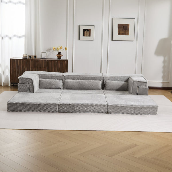 English Elm Compression Mahjong Sofa Bed – Versatile Modular Floor Sofa With No Assembly, Soft Fleece & Pillows W3723S00020