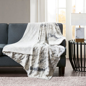 JLA Home Madison Park - Oversized Faux Fur Throw with Luxurious Marble Print — Extra-Large Plush, Machine-Washable Comfort Grey MP50-4906