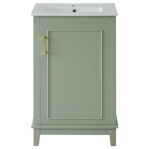 English Elm 20 Inch Modern Small Bathroom Vanity Cabinet With Ceramic Basin, Space-Saving Storage & Soft-Close Door Green N729P170386F
