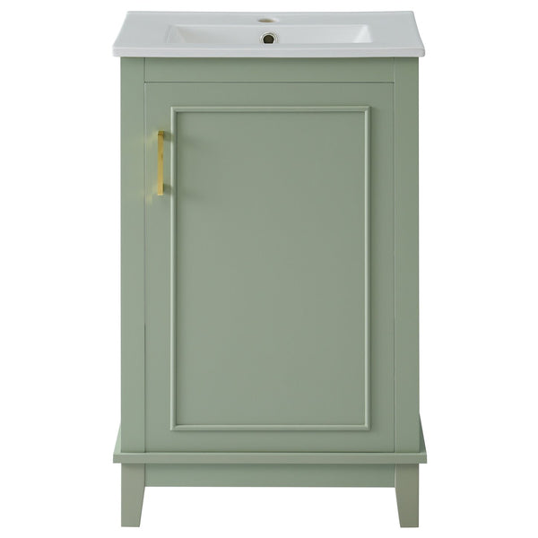 English Elm 20 Inch Modern Small Bathroom Vanity Cabinet With Ceramic Basin, Space-Saving Storage & Soft-Close Door Green N729P170386F