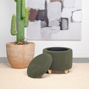 English Elm Corvair Plush Faux Sheepskin Round Storage Ottoman with Hidden Compartment and Natural Wood Feet - Cozy Accent Seat Green B062P299980
