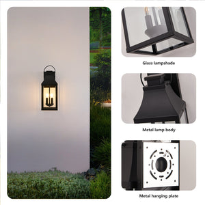 English Elm 20'' Matte Black Lantern Wall Sconce 2-light Outdoor Fixture for Porch Garage Entryway W1340P379244