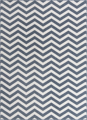 Unique Loom Outdoor Coastal Dalgalar Machine Made Chevron Rug Navy Blue, Ivory 9' 0" x 12' 2"