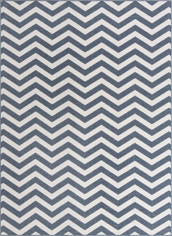 Unique Loom Outdoor Coastal Dalgalar Machine Made Chevron Rug Navy Blue, Ivory 9' 0" x 12' 2"