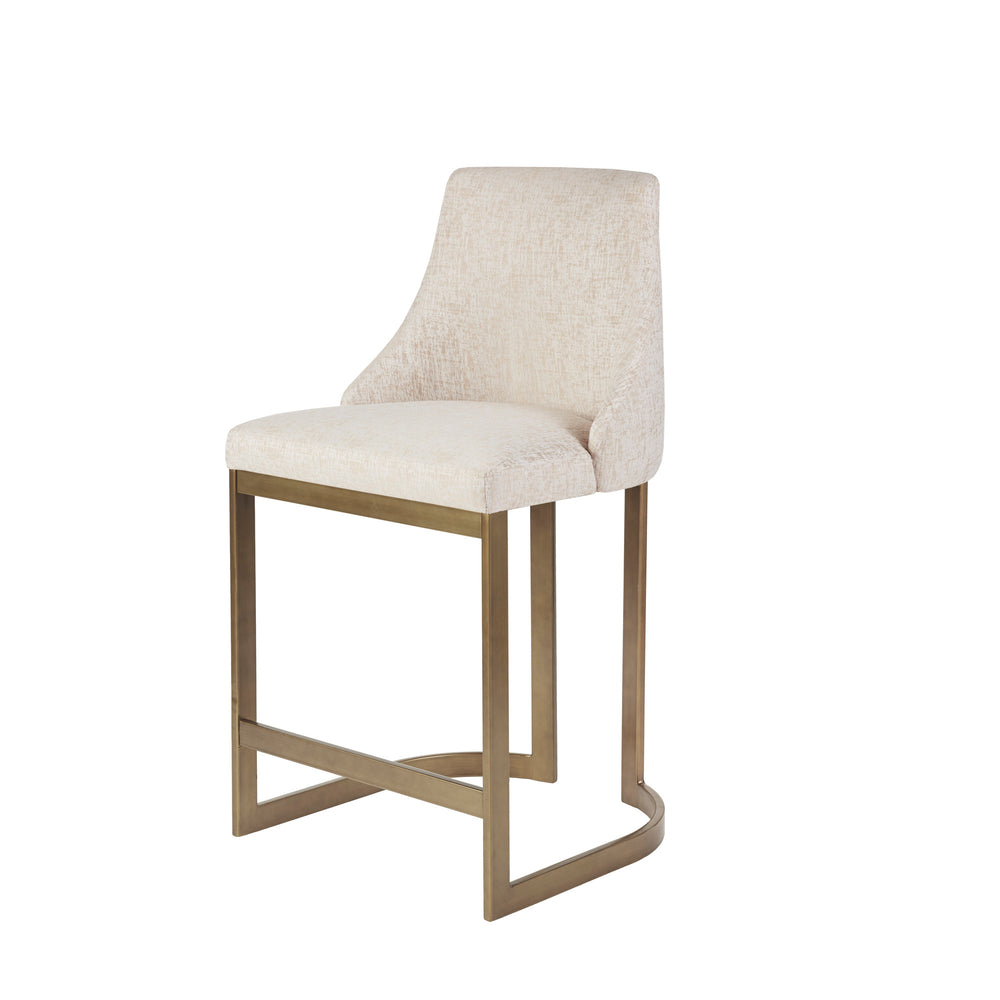 English Elm 26"H Bryce Upholstered Counter Stool with Cream Curved Back, Antique Gold Metal Base, Foam Comfort B035129476