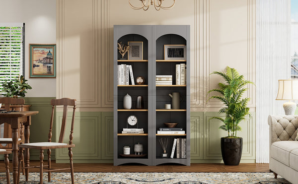 English Elm On-Trend Free Standing 5 Tier Bookshelves Set Of 2, Farmhouse Grey Cabinets With Adjustable Shelves N721P245734E-GIGA