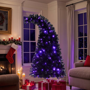 English Elm 6FT Black Artificial Christmas Tree with 250 LED Orange & Purple Lights, 900 Tips, UV-Resistant Indoor Decor PX283441AAA