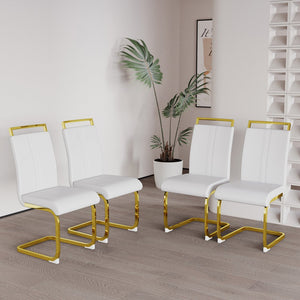 English Elm Modern Glam High Back Pu Leather Dining Chairs with Gold Metal Legs Set of 4 W3732P356627