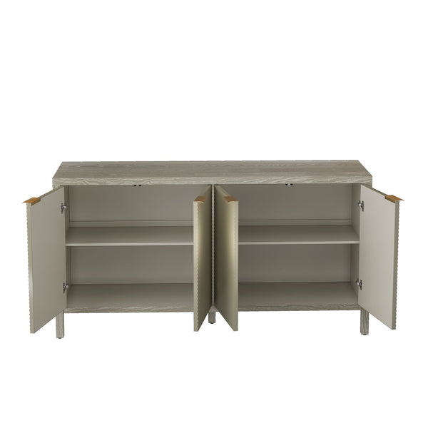 English Elm Sideboard Champagne 59" Modern Wood Buffet Cabinet with 4 Doors, Adjustable Shelves, 220lb Top Capacity W757P203146