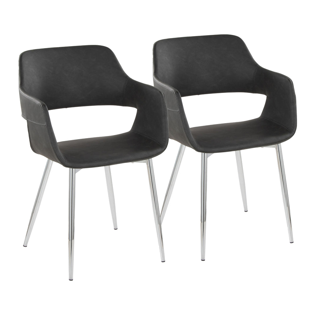 English Elm Margarite Contemporary Dining Chairs Set Of 2 - Sleek Chrome & Grey Faux Leather For Modern Spaces B202S01282