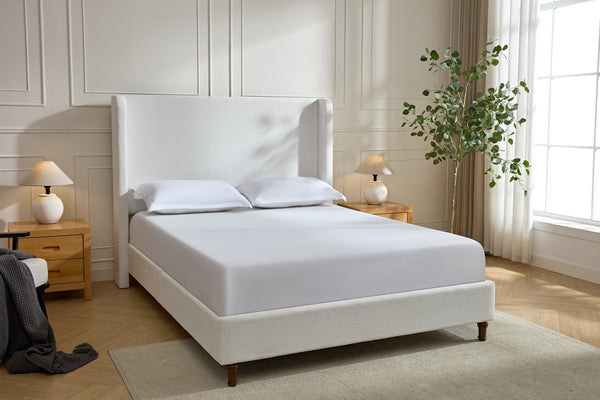English Elm Harper Tall Upholstered Bed – 54" Headboard, Cream Chenille, Easy Assembly, No Box Spring Needed! B083P227886