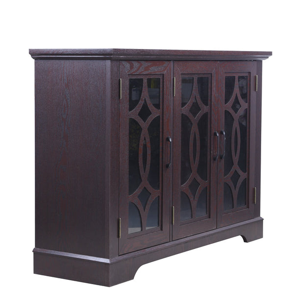 English Elm 48.66" Wide Tempered Glass Door Buffet Sideboard with Adjustable Shelves Dark Finish Ox Blood Red W2899P372746
