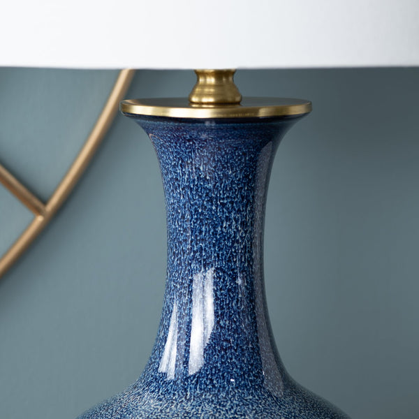 Crestview Collection 29"H Delaney Table Lamp - Elegant Blue Ceramic With Gold Accents, Crystal Ring & Linen Shade   Cvap2849