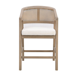 English Elm Wooden Rubberwood Counter Stools with Woven Rattan Back Mid Century Set of Two Light Ash N771P257313A