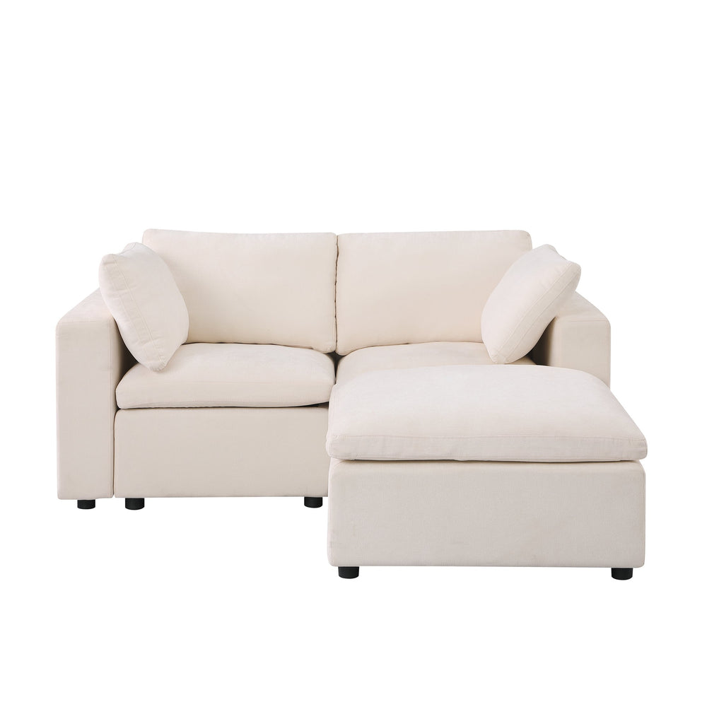 English Elm 68.5" Modular Loveseat Sofa & Ottoman - Cozy Beige Chenille Sectional For Small Spaces & Apartments W1123S00037