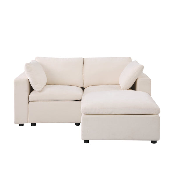 English Elm 68.5" Modular Loveseat Sofa & Ottoman - Cozy Beige Chenille Sectional For Small Spaces & Apartments W1123S00037