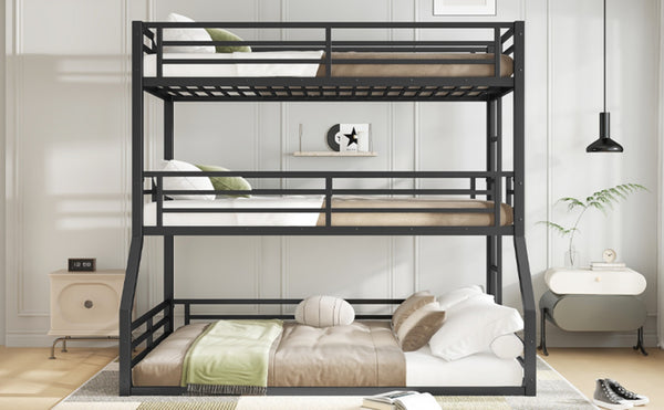 English Elm Twin Metal Triple Bunk Bed - Stylish Space-Saving Design With Safety Guardrails & Noise Reduction Features W1580S00169-GIGA