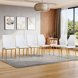 English Elm Set of 6 Pu Leather Dining Chairs with Gold Metal Legs for Glam Modern Rooms W1151P359613
