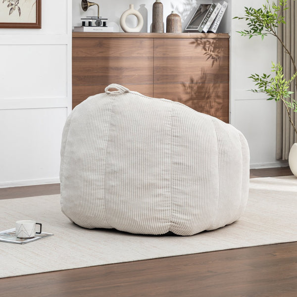 English Elm Giant Corduroy Bean Bag with Armrests Shredded Foam Lounge Chair for Living Room Beige W2200P442622