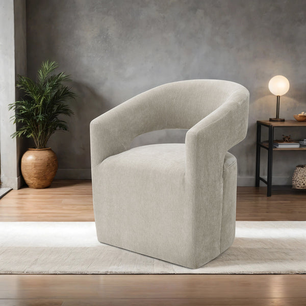 English Elm Contemporary Sculpted Barrel-Back Arm Chair with Smooth Casters, Neutral Textured Upholstery, Stylish Accent Seating taupe 27 L x 26 W x 33 H B2741P400836