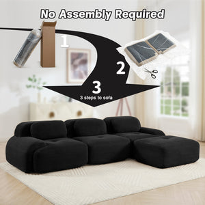 English Elm L-shaped Modular Corduroy Sectional Sofa Ergonomic Low Profile Living Room Seating Black W714S01276