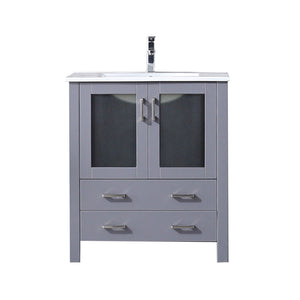 English Elm Dark Grey Bath Vanity Set With White Ceramic Top, Chrome Faucet, Soft-Close Drawers & Ample Storage B2731P260510