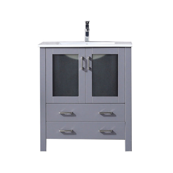 English Elm Dark Grey Bath Vanity Set With White Ceramic Top, Chrome Faucet, Soft-Close Drawers & Ample Storage B2731P260510
