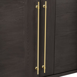 English Elm Trexm Ash Veneer Buffet with Gold Handles Matte Black Lacquer Dining Storage Taupe N715P232696N
