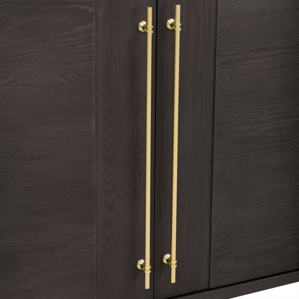 English Elm Trexm Ash Veneer Buffet with Gold Handles Matte Black Lacquer Dining Storage Taupe N715P232696N